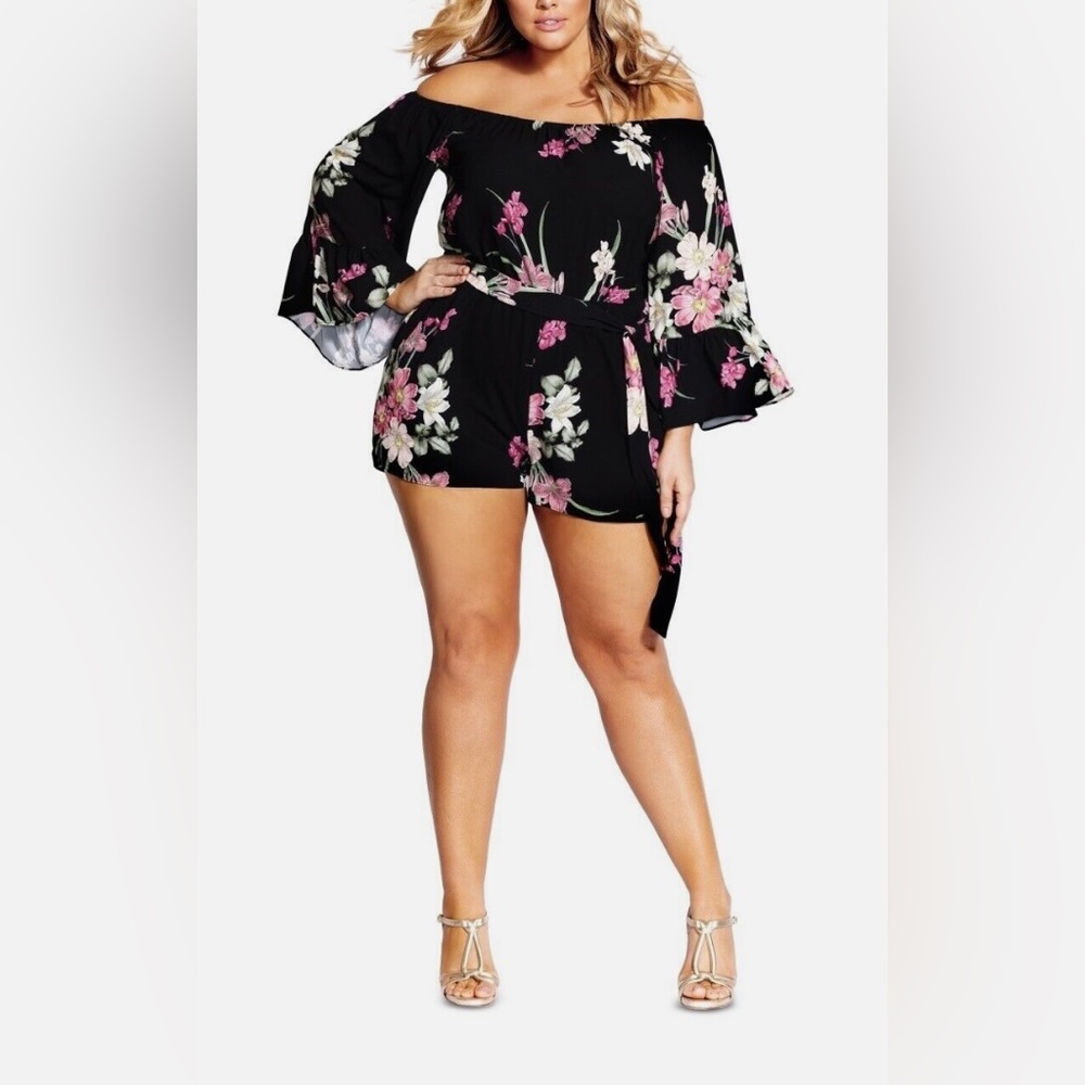 City Chic Black Floral Off-Shoulder Romper